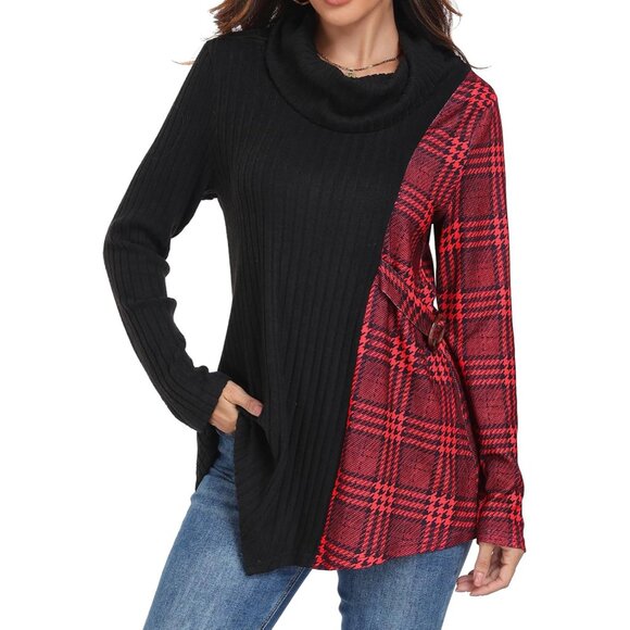 Women’s Lightweight Cowl Neck Tunic Sweater Long Sleeve Asym Hem - Picture 5 of 9